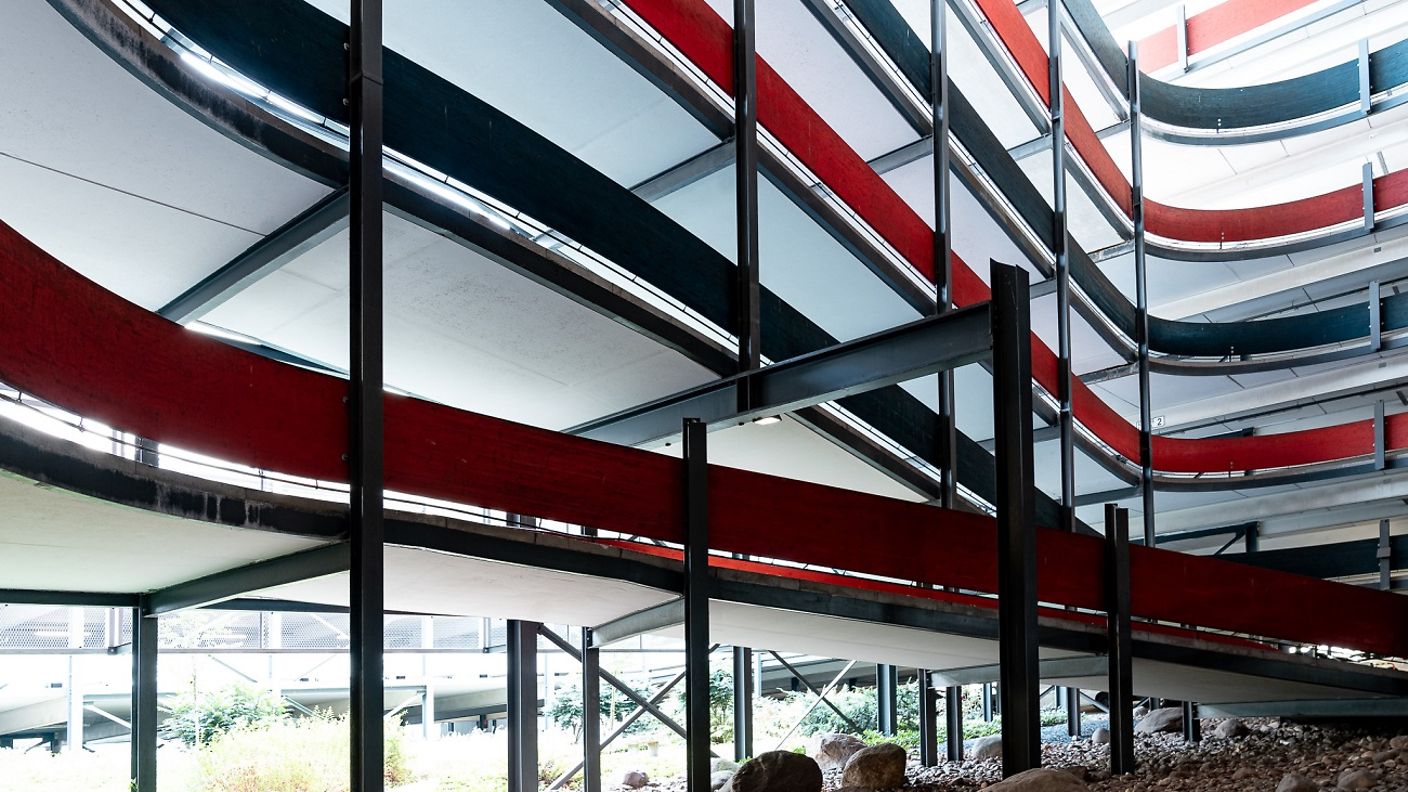 Interior view of the covered parking spaces P8-9.