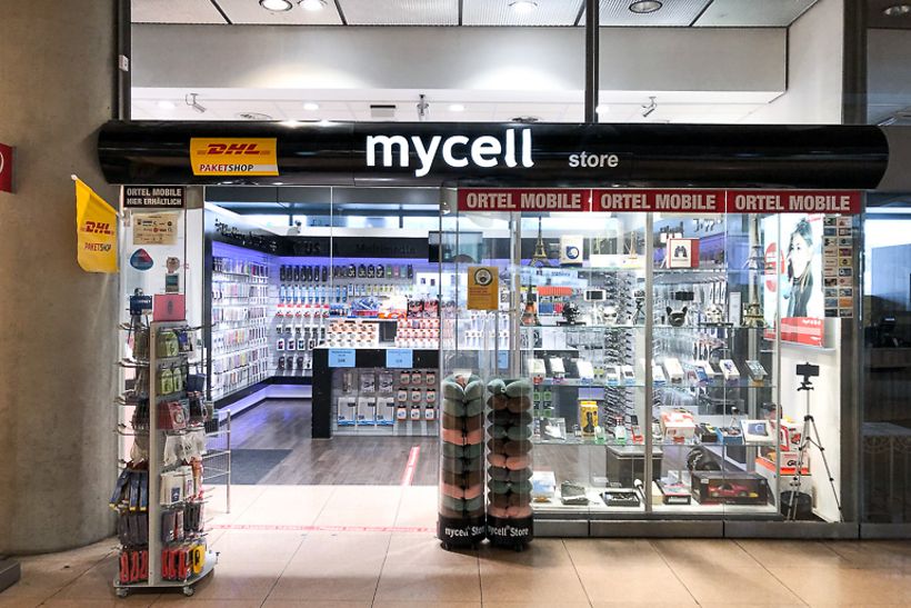 mycell store in der Ankunft Terminal 1 für SIM-Karten, Smartphonebedarf und Elektronik, DHL Shop