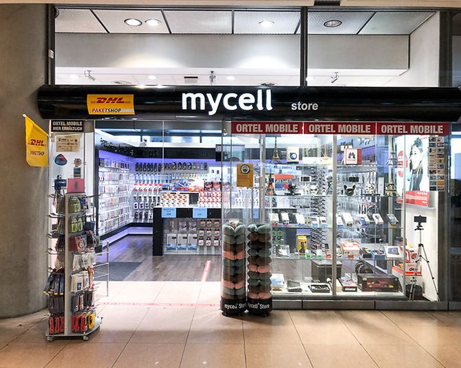mycell store in der Ankunft Terminal 1 für SIM-Karten, Smartphonebedarf und Elektronik, DHL Shop