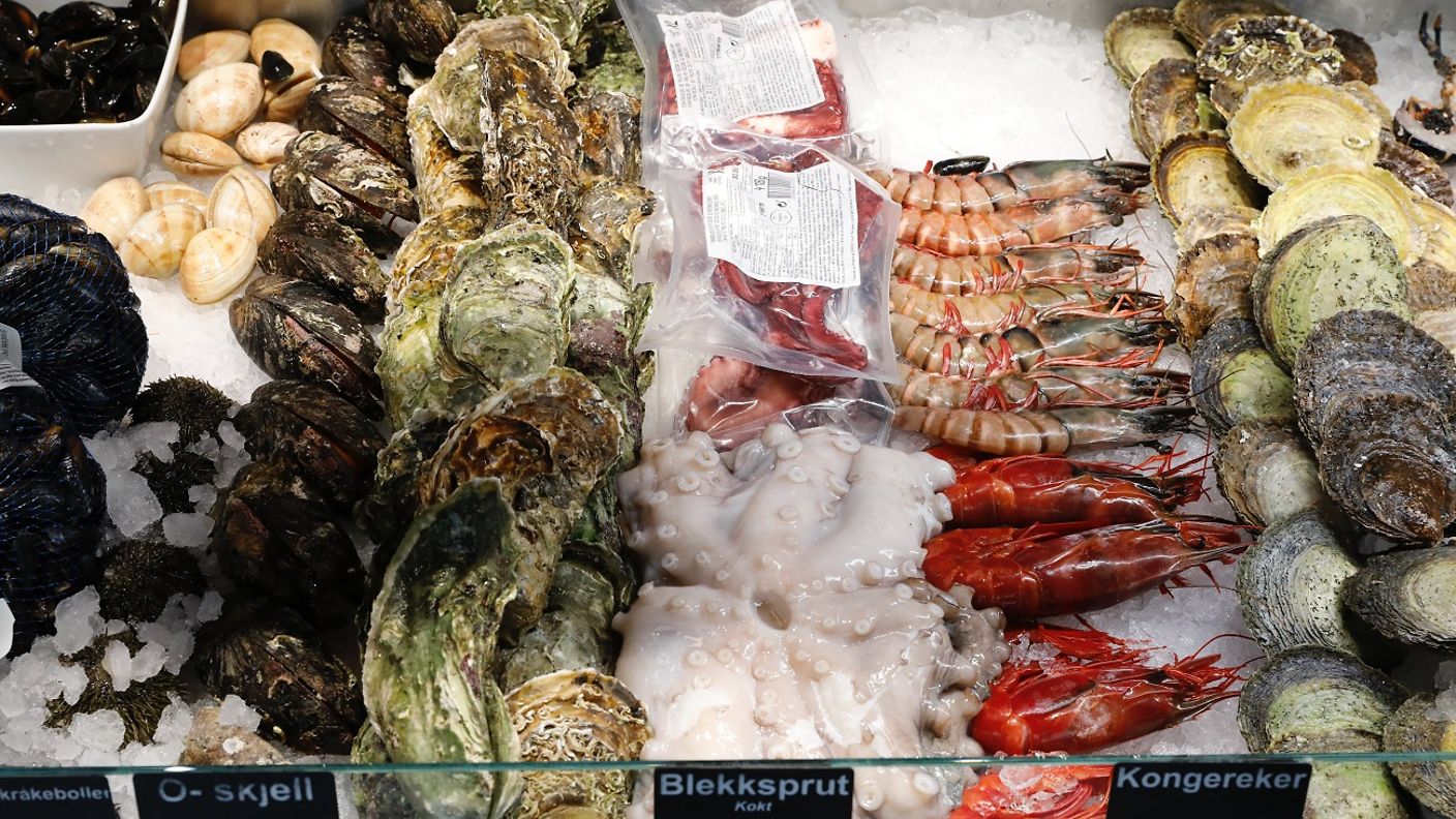 Meeresfrüchte auf dem Fischmarkt in Bergen