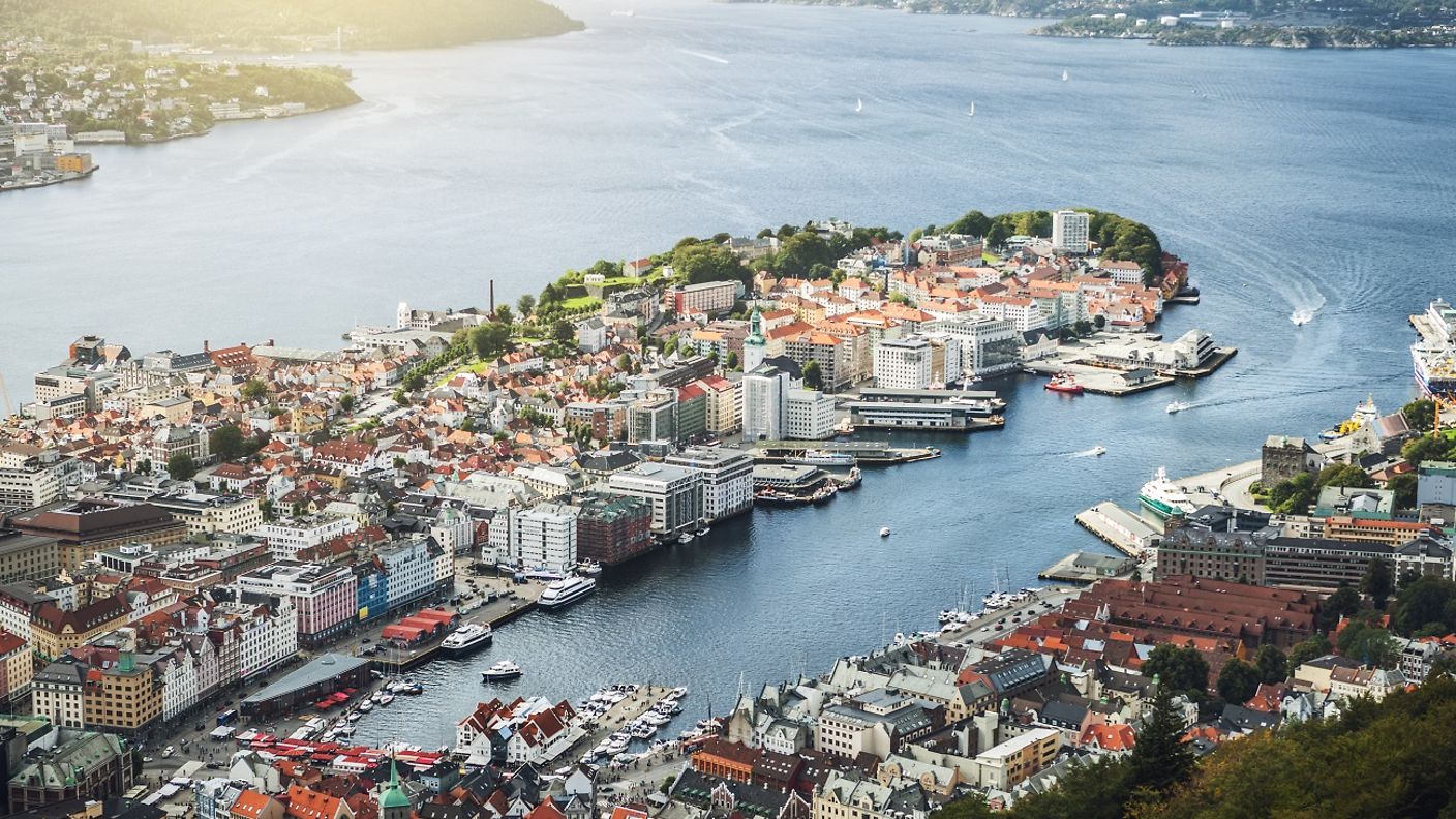 Bergen in Norwegen aus der Vogelperspektive