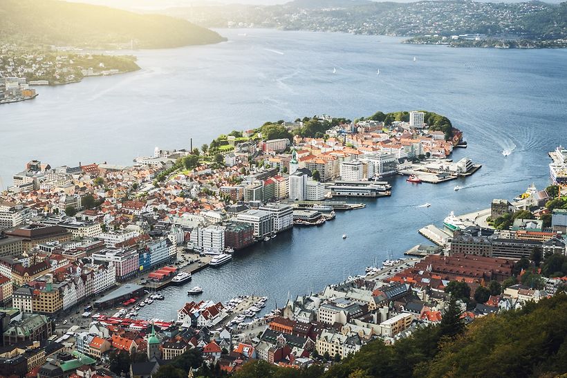 Bergen in Norwegen aus der Vogelperspektive