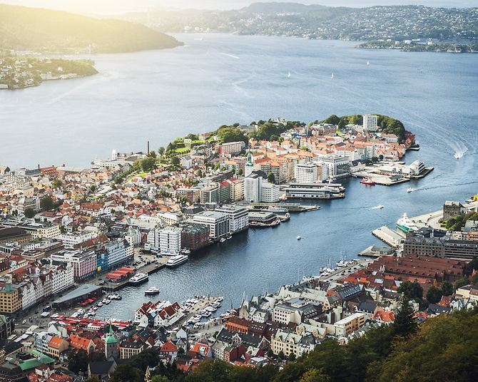 Bergen in Norwegen aus der Vogelperspektive