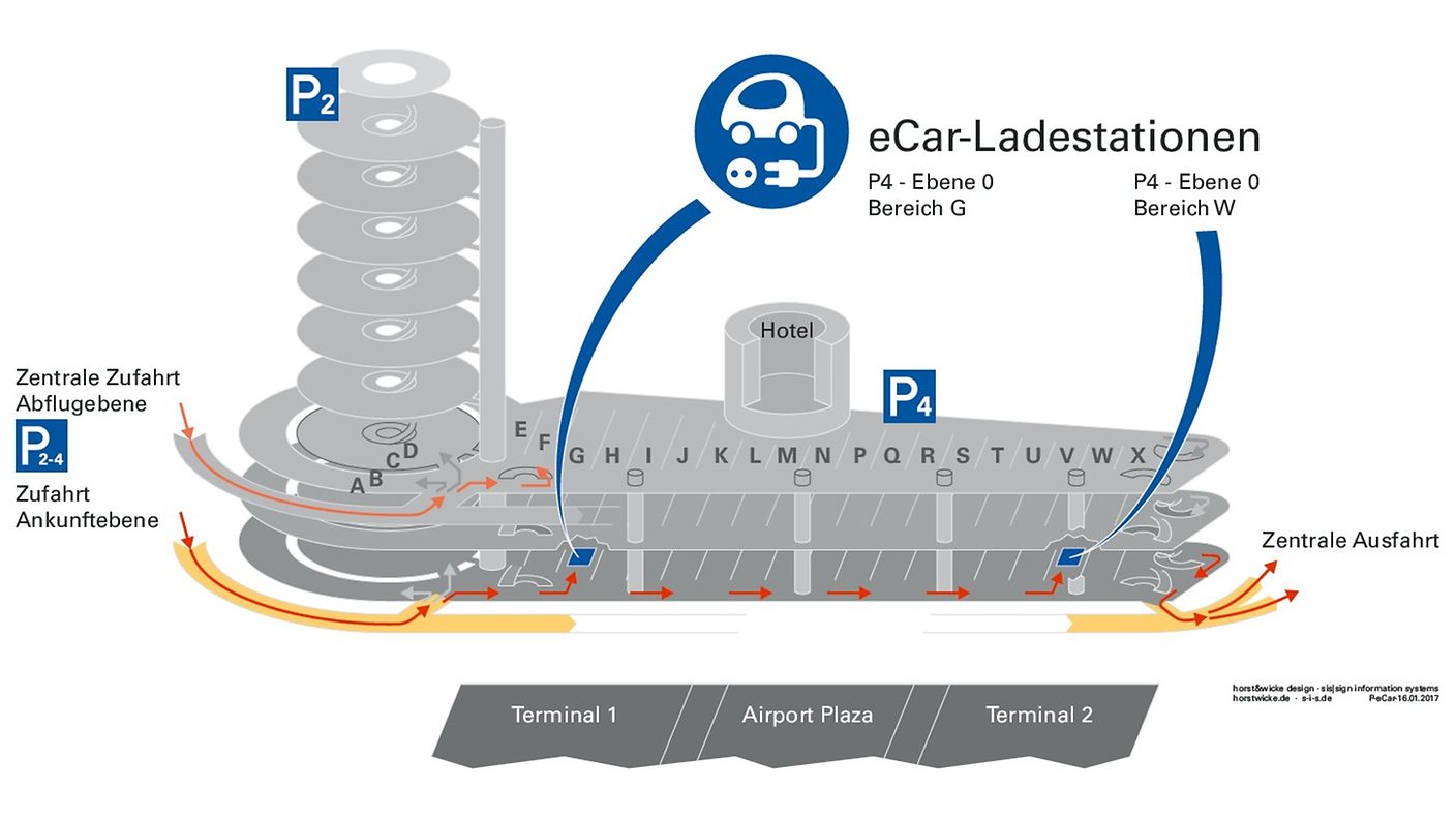 Übersichtsplan der eCar-Ladestationen am Airport