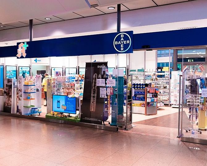 Vermietungsanzeige für eine Apotheke im in der Ankunft, Grundriss und Daten zur Einsicht